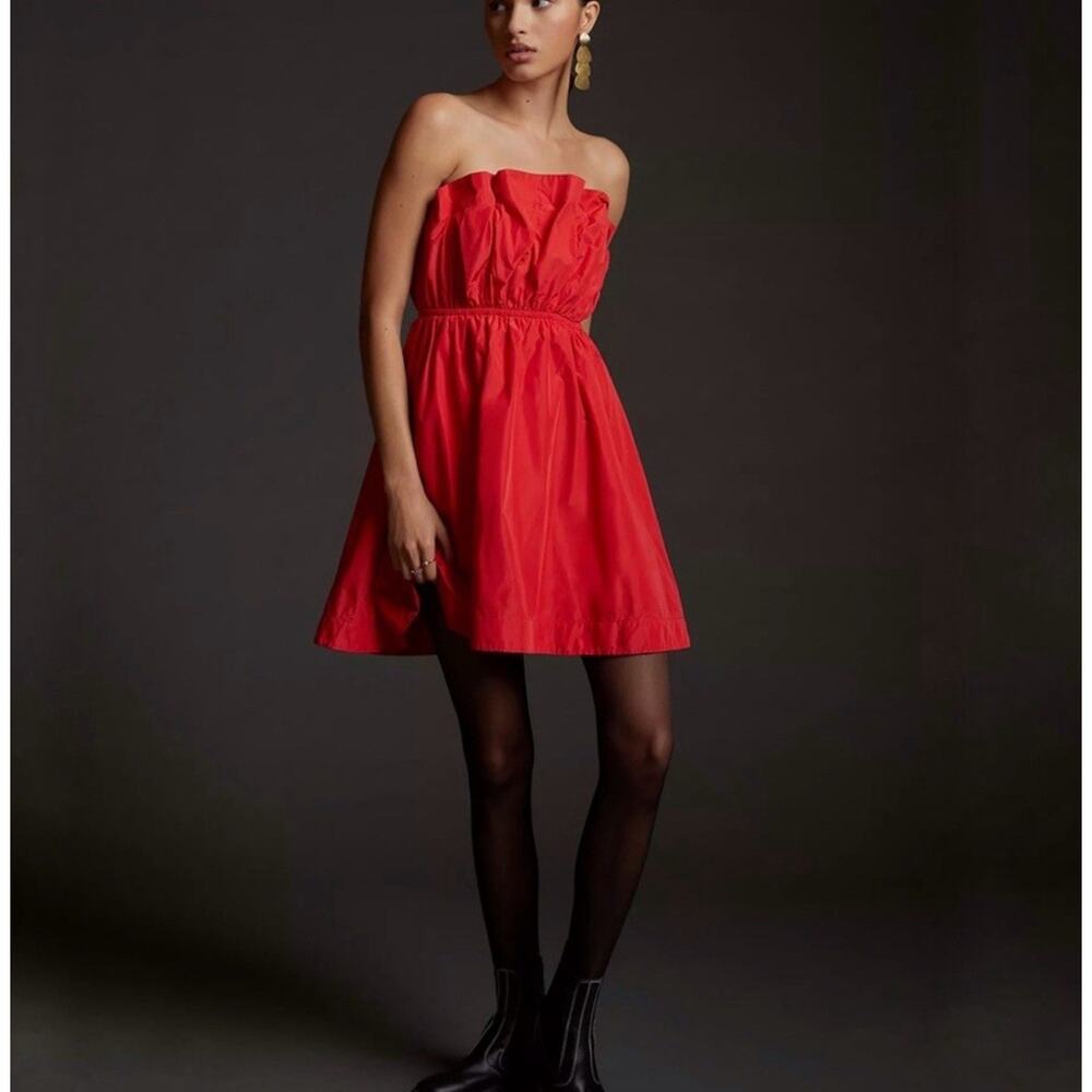 Anthropologie Strapless Red Mini Dress